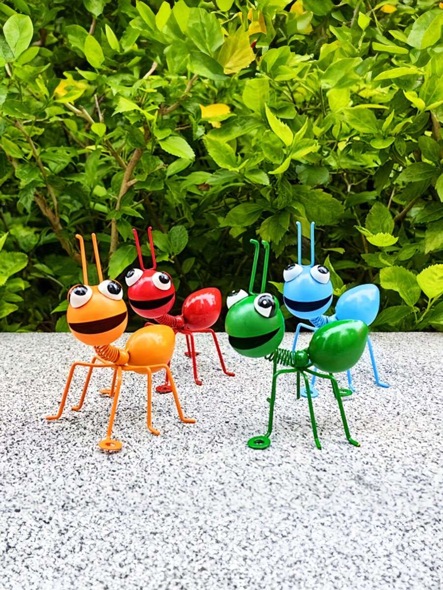 1pc Rustic Iron Ant Sculptures With Big Eyes - Perfect For Garden & Yard Decor - Multicolor - View 1