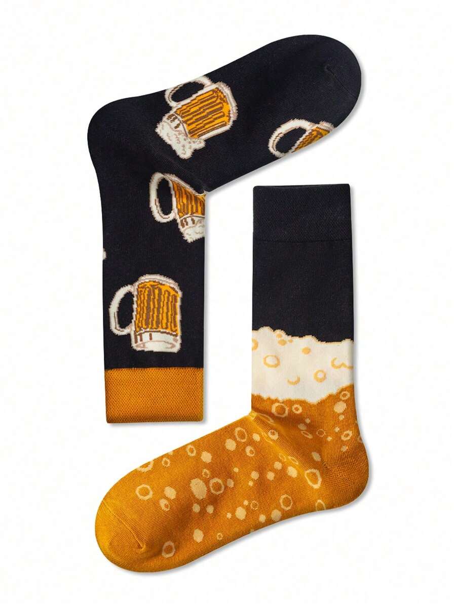1 Pair Ombre Beer Patterned Unisex Mid-Calf Socks - Multicolor - View 1