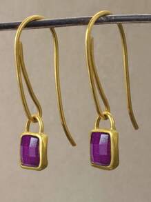 2 Stücke quadratische Smaragd-Ohrringe, Material aus goldfarbenem Metall, im eleganten Vintage-Stil, geeignet für Partys und den täglichen Gebrauch von Frauen
