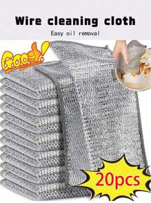 5/10/20/30pcs Iron Wire Sponge Cloths, Scratch-Free Metal Wire Dish Cleaning Cloths, Multi-Purpose Metal Wire Dish Scrubber, Easy To Rinse And Reusable, Metal Wire Cleaning Cloth, Metal Wire Dish Rag, For Kitchen, Sink, Pans, Washing And Cleaning Utensils, Sink, Counter, Stove, Reusable Kitchen Cleaning Towel, Dishcloth, Non-Lint, Stripe-Free, Washable Dishcloth, Kitchen Accessories, Kitchen Cleaning Tools, Kitchen Items, Cleaning, Kitchen Towel
