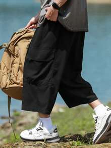 大码 7 分工装短裤，直筒宽松工装休闲裤，适合春夏季 - 黑色 - 查看 7