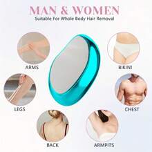 Hair Removal Device Full Body Hair Remover Armpit Hair Removal Device Painless Female Hair Remover - Waterproof Manual Crystal Glass Hair Removal Device, Reusable And Washable, Oval Shape, With Ergonomic Handle, Perfect For Smooth Body Skin - Blue - View 3