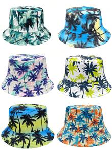 Cappello a secchiello stampato con albero di cocco su entrambi i lati, cappello da sole casual da esterno con protezione, adatto per uomo e donna, ideale per viaggi e vacanze