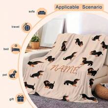 Customized Dachshund Flannel Blanket With Name Printing - Soft, Warm And Cozy, Suitable For Sofa, Bed, Office - Perfect Holiday Gift, All Season