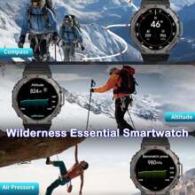 Military Rugged GPS Smartwatch For Men‌, 1.43" AMOLED Display‌, 50M Waterproof‌, 500mAh Battery, BT5.3 Calls, Altitude, Atmospheric Pressure, Compass‌, 170+Sports Tracking, Fitness Tracker For Outdoor, Climbing, Camping, Running, Gym, Compatible With Android & IOS