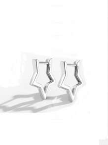 TONGZHE 1 Pair 925 Sterling Silver Star Shaped Hoop Earrings, Minimalist Jewelry For Women