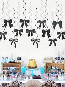 12pcs/Set Black Bow Party Hanging Swirls Decorations, Bow Birthday Party Decorations, Birthday Party Bow Party Decorations For Bow Birthday Shower Rustic Wedding Bridal Shower Babyshower Bachelorette Party Decor Mother's Day Graduation - Black - View 7
