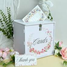 VICKYO 1 conjunto de caixas para cartões de casamento brancas com fechadura, caixa para cartões de presente com detalhes florais românticos, porta-cartões de presente elegante para casamentos, noivados, aniversários e chás de bebê, material de PVC durável, decorações para festas de casamento