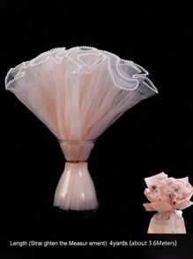 4Yards Pearl Edge Flower Wrapping Mesh Paper,Bouquet Packaging Paper Wrinkled Wavy Net Yarn For DIY Crafts Valentine's Day Birthday Favor Decor, Florist Supplies Wedding Gift Packaging Valentine Day Mother's Day Graduation