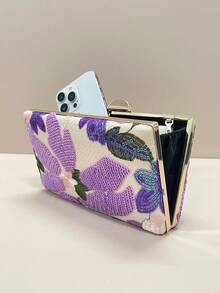 This Fashionable And Versatile Purple Sequin Floral Crossbody Bag Is Elegant And Unique, Featuring Random Floral Embroidery. It Is An Ideal Choice For Evening Parties, Galas, Bridesmaid Events, And Other Celebrations. With Its Fashionable Vintage Style, Chain Strap Design, And Compact Yet Sophisticated Look, It Suits Party Girls, Brides, College Students, Young Professionals, And Office Workers, Making It A Perfect Accessory For Parties, Galas, Weddings, And Other Special Occasions. - Purple - View 10