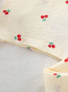 2 piezas Conjunto de ropa de dormir para niña preadolescente: Camiseta de manga corta con estampado de cerezas y pantalón largo, para verano