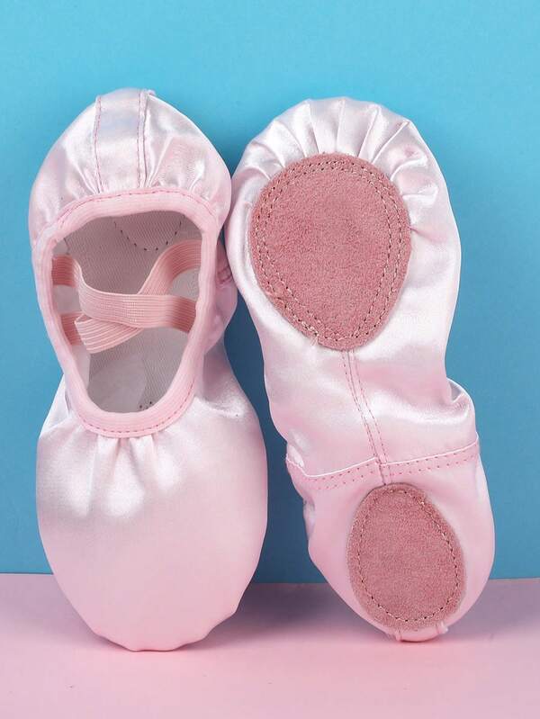 Sapatilhas de balé de cetim princesa com sola macia para crianças/bebês, totalmente elásticas, sola macia, confortáveis, duráveis, sem elástico, rosa