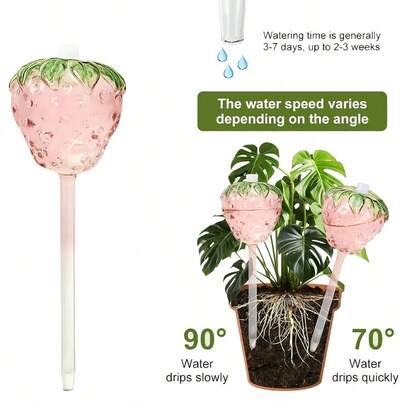 1 件自动植物浇水器球茎草莓花形玻璃自供水器滴灌装置滴灌系统园艺工具