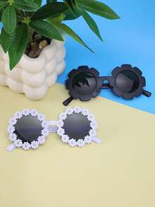 2 件装多样形状儿童花卉图案时尚眼镜，适合时尚搭配、休闲外出、春季旅行、街头摄影