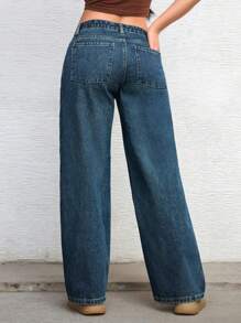 Teen Girl Plain Pocket Casual Fashion Versatile Jeans