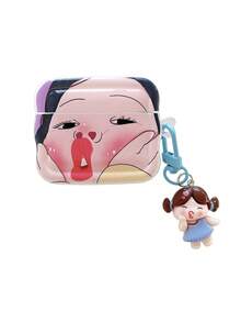 配套型号 1 件趣味波浪边大鼻孔女孩蓝牙耳机盒带吊坠，兼容 Apple 1/2/3/4、Pro/Pro2，卡通趣味图案浮雕无线蓝牙耳机盒，防尘防震防刮保护套 - 彩色 - 查看 17