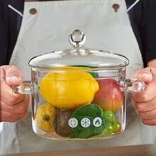 1 Set Of 2L/68oz Glass Pot, Transparent Cookware, Covered Clear Soup Pot, Kitchen Tools, Kitchen Accessories, Kitchen Supplies, Suitable For Use In Restaurants, Pasta, Soup, And Milk. - Clear - View 4