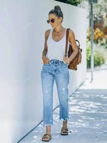 Damen einfache, modische Jeans, geeignet für den Sommer