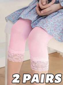 2/3/4/5 Pairs Lace-Trimmed Candy Color Girls 3/4 Leggings & Capri Shorts, Spring/Summer