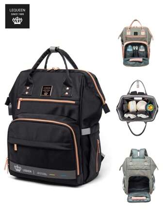 LEQUEEN 1入防水牛津布大容量媽媽背包,時尚多功能、多層設計的媽媽寶寶袋,適用於戶外旅行和收納