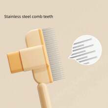 1pc Self-Cleaning Cat Brush - Stainless Steel Dual Length Flea Comb & Deshedding Tool With One-Click Release Button, Rust-Resistant Light Beige, Removes Loose Hair & Prevents Shedding, Ergonomic Handle Design, Medical-Grade Stainless Steel Material