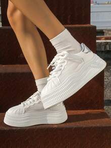 Modische Damen Prep-School-Stil Sport Faux-Perlen Schnürsneaker im Lässig-Look, für den Outdoor-Bereich - Silber - Übersicht 1