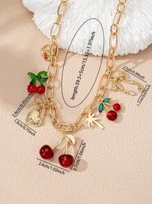 1pc Cherry Charm, Palm Tree Heart Locket, Bow Charm Necklace, Handmade Glass, Slightly Varied In Color And Shape, Summer Jewelry For Women