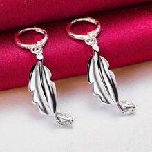 925纯银镀金扭叶吊坠耳环饰品女士珠宝时尚婚礼订婚派对礼物 - 銀色 - 查看 2
