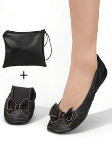 Women's Fashionable Casual Soft Comfortable Versatile Thin Foldable Slip-On Ballet Flats Suitable For Indoor Wear, Dancing - Black - View 2