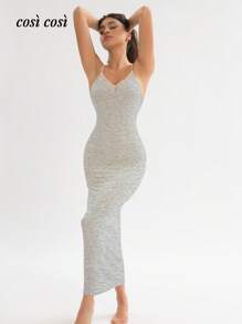1 pezzo Vestito da donna a canottiera lungo con inserti in pizzo, design elegante e minimalista morbido e confortevole, adatto per primavera/estate e vacanze