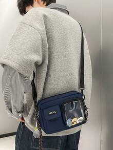 peach tree 1pc Transparent Zipper Shoulder Bag, Casual Lightweight Nylon Crossbody Sling Bag, Multifunctional Outdoor Bag, Simple And Elegant, Perfect Gift For Men, Boyfriend, Student, Father Anime School Supplies - Multicolor - View 5