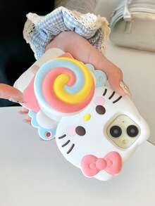 Sanrio Rotating Relief Lollipop KT Cat Silicone Phone Case Compatible With Apple Phones - Multicolor - View 6