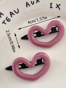 6pcs/3 Pairs Cute & Sweet Pink Heart Shape Hair Clips, Versatile Side-Bang Hair Accessories Bangs Clips, Random Colors