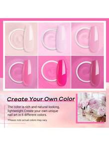 6 pièces Kit de poudre de trempage rose - Teintes claires et roses, nuances de fleurs de cerisier pour une manucure française DIY, sans lampe UV nécessaire