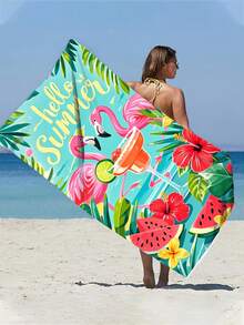 Telo da spiaggia in microfibra da 250 gsm super assorbente e ad asciugatura rapida, con stampe tropicali di fenicotteri, gatti neri, leopardi, tigri, mandrie di cavalli e design con testi inglesi a cartoni animati. Adatto per spiaggia, yoga, viaggi, campeggio, nuoto, picnic, decorazione da bagno per vacanze estive. Dimensioni disponibili: 70*140cm o 90*180cm