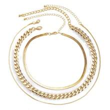 3pcs Simple Punk Style Thick Chain Necklace For Women - Gold - View 4