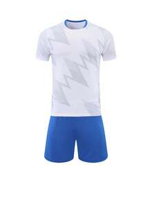 2 Pieces Men's Soccer Jersey, Personalized Football Uniform, Men's Sports Suit Set, Running Outfit, T-Shirt Set, Suitable For Soccer, Badminton, Basketball, Cycling, Casual Wear - White - View 6
