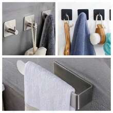 1PC/3PCS Self-Adhesive Towels Rack Bathroom Towel Holder Wall Hooks, Rack For Towel,Matte Black Dishcloth Holder Without Drilling, Modern Washhand Towel Hanger Rail Bar Stainless Steel Hanger Foot Handkerchief Towel Stand WC Accessories Bathroom Organizer Storage Home Decor, Silver Bathroom Accessories - Multicolor - View 10