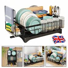 NetHong Dish Drainer Rack Kitchen With Drip Tray Sink Washing Plates Draining Board Cutlery Holder Cup - Black Single Layer-43*32*15cm - View 6