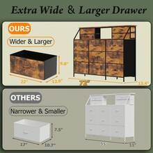 72" Extra Wide Bedroom Dresser With 13 Large Drawers & 2 Shelves, Fabric Design, Sturdy Metal Frame & Wood Top For Closet Organization - Brown - View 2