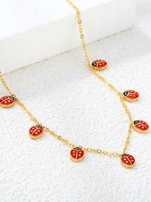 1 pieza Collar de acero inoxidable dorado con forma de escarabajo lindo, accesorio de moda para mujer, estilo bohemio vintage, joya de regalo para fiestas