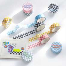 Ruban Washi de la série Damier de 300 cm, autocollants en papier DIY à damier frais, fournitures de papeterie créatives, retour à l'école - 1 volume - Voir 2