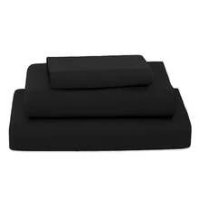 Plain Microfiber Bedding Set (3/4-Piece) In Various Sizes: Single Bed 90*190/200 Cm, Double Bed 135*190/200 Cm, Queen Size 150*190/200 Cm, King Size 180*200 Cm. Suitable For Bedrooms, Apartments And Hotels, Ideal For Students, Couples And Families Seeking Comfortable Sleep. - 黑色 - 查看 3