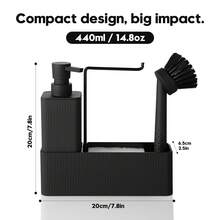 四合一哑光黑条纹皂液器，带托盘、洗碗刷、海绵和不锈钢毛巾架，适用于厨房台面，厨房用品，厨房配件，厨房工具