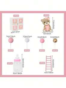 1 bộ hoặc 1 cái Đồ trang trí bánh hình gấu dễ thương, Đồ trang trí bánh hình gấu dây đeo màu xanh hồng, Đồ trang trí bánh hình quả bóng xốp màu xanh hồng trắng vàng, Hộp đựng kẹo hình chai sữa bằng nhựa, Đồ trang trí bánh hình thang màu hồng xanh, Thích hợp để trang trí bánh rửa tội, Trang trí bánh tiệc mừng em bé, Trang trí bánh tiệc tiết lộ giới tính, Trang trí bánh sinh nhật (Gấu và chữ cái có thể tái sử dụng) - Nhiều màu - Xem 8