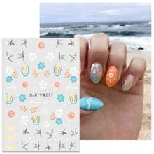 6 Pieces Of Summer Ocean Waves, Starfish, Jellyfish, Flower And Grass Nail Stickers, Disposable Self-Adhesive Nail Stickers, Female DIY Art Decoration Accessories
