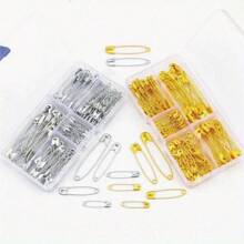 150pcs/Box High Quality 5 Size Safety Pins, Best Sewing Accessory Kit For Crafts And Arts, Assorted Large/Medium/Small Size Pins In Gold And Silver Colors, DIY Handmade Safety Pin Tool Set