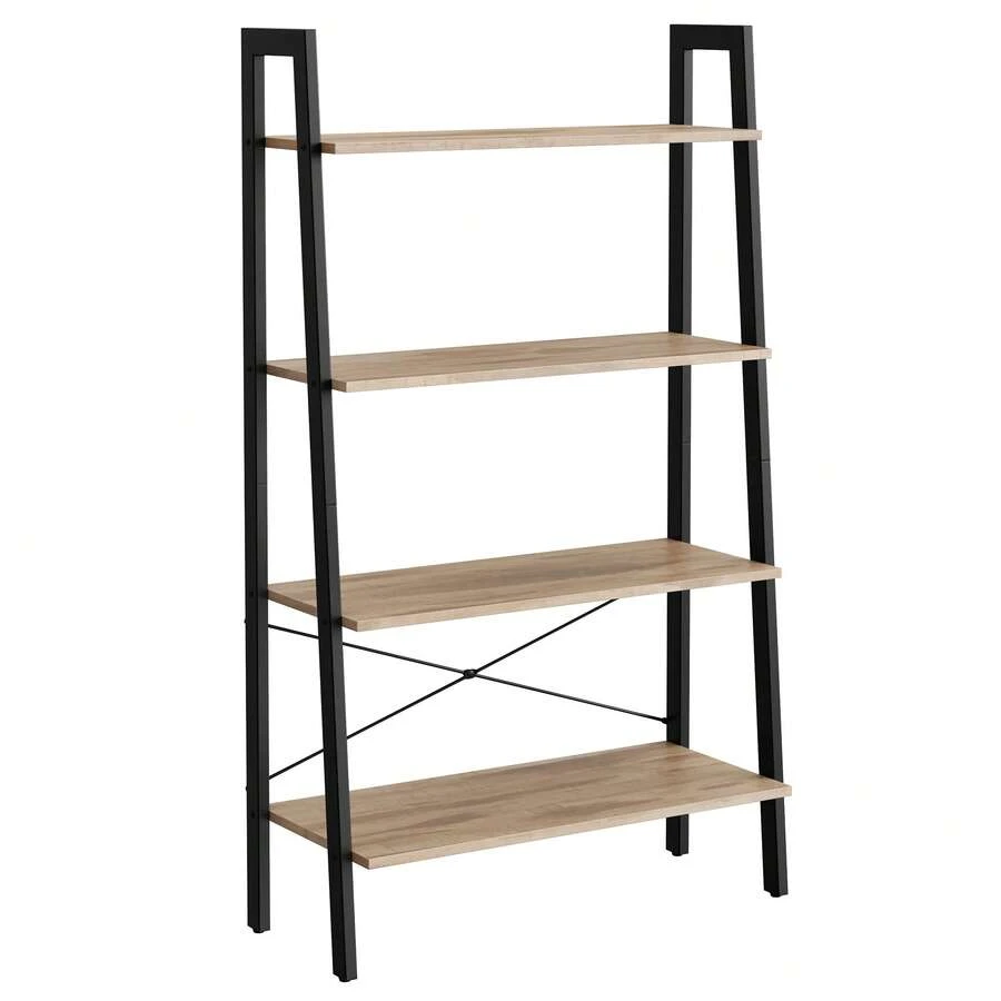 VASAGLE Estantería de Escalera, Estantería de 4 Niveles, para Sala de Estar, Dormitorio, Cocina, Oficina, Marrón Camello y Negro - Caqui - Ver 1