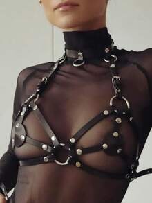 1pc Gothic Handmade PU Leather Harness Belts Fashion Faux Leather Cage Vest Chest Sculpting Body Strap Waist Belt Cincher Harajuku - Black - View 2