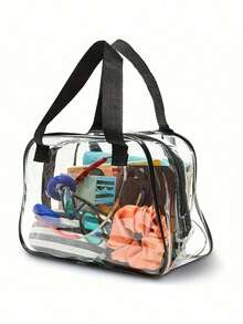 1/2PCS/套时尚透明体育场手提袋 PVC 透明袋，大袋+小袋，防水透视拉链手提袋透明大容量背包透明防水女包防水透明背包轻便耐用